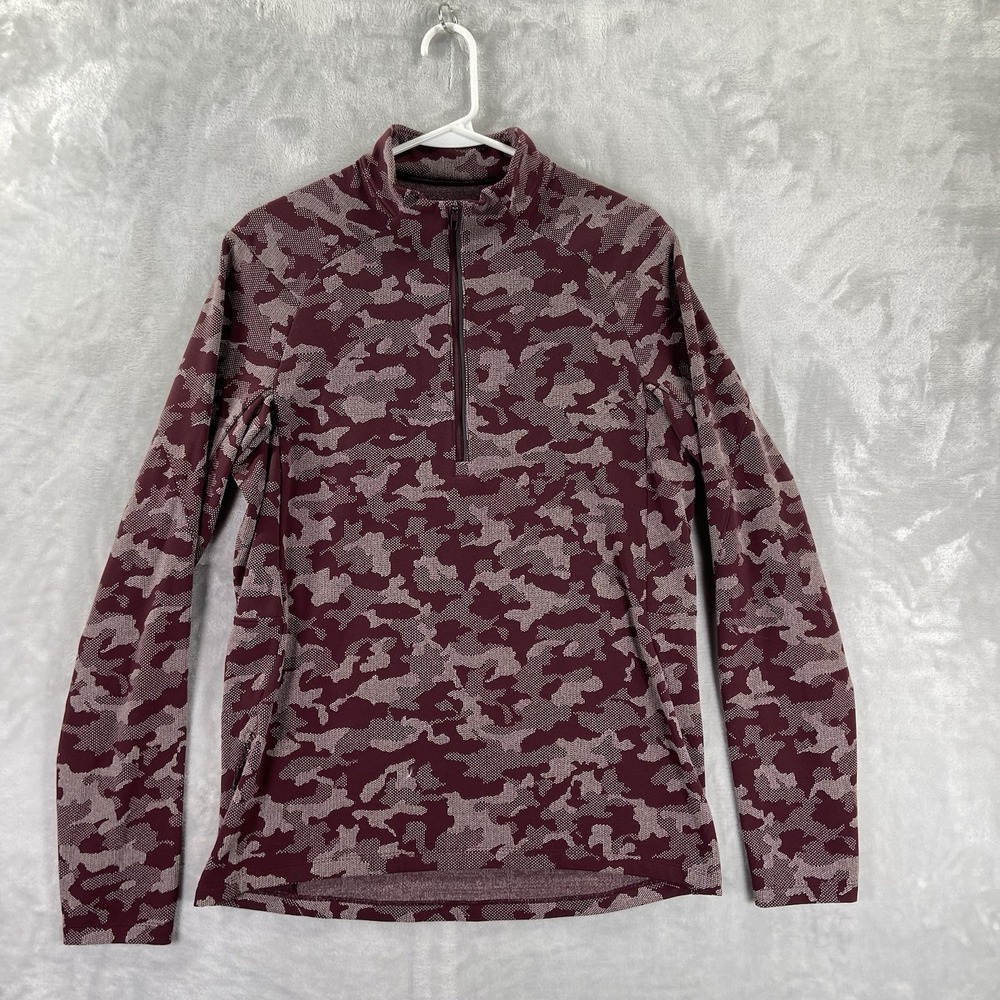 Lululemon Shirt men's Medium Surge Warm Half 1/2 Zip Pullover Jacquard Red Camo